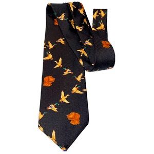 Vintage DUCK Lab retriever DOG HUNTING neck tie NEW Black SILK USA made DAD OS